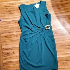 Calvin Klein Green Ruched Side Sheath Dress 14 NWT